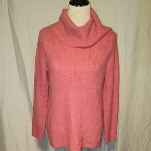 Talbots Womens Sweater Size Sp Pink Cowl Neck Sweater Knit Blue Speckled Ribbed